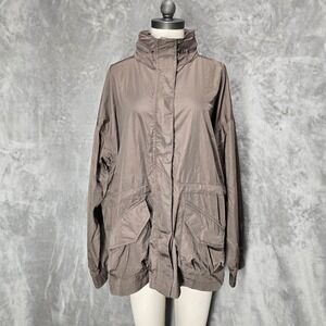 Rae Mode Womens XL Brown Nylon Hooded Anorak Jacket Lightweight Packable Hood